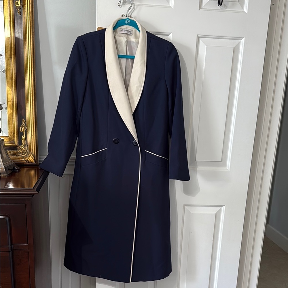Vintage Elegant Blue and Cream Blazer Tailored Suit Jacket